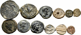 Lot of 12 coins from Hispania Antigua. Variety of mints: Acinipo, Cástulo, Cartagonova, Colonia Patricia and Sexi; Includes a small set of interesting...