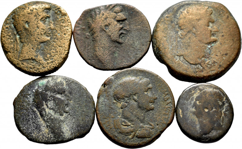 Lot of 6 Antioch bronzes; Augustus, Nerva, etc. Interesting. TO EXAMINE. Almost ...