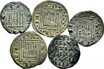 Lot of 5 coins of Alfonso X. obols of Coruña (2), Cuenca and without mint; type Six lines without mint. Bi. TO EXAMINE. Almost VF/VF. Est...70,00. 
...