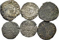 Lot of 6 coins from the Middle Ages. Variety of values, Kings and mints: Coruña, Burgos, Segovia and Seville. Bi. tO EXAMINE. Choice F/Almost VF. Est....
