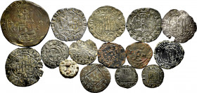 Lot of 15 coins from the Middle Ages. Variety of Kings, values and mints, including some of Catholic Kings and a islamic Fals. Ae. TO EXAMINE . Almost...