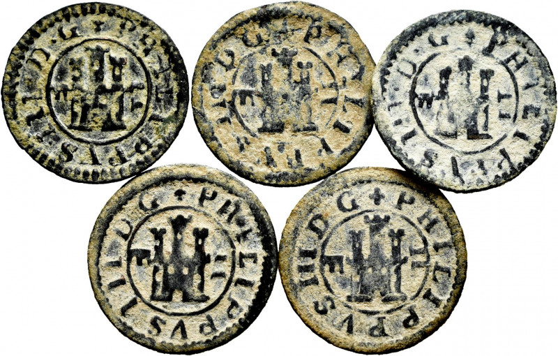 Lot of 5 coins of 2 maravedis of Segovia Philip III. TO EXAMINE. Choice F/VF. Es...