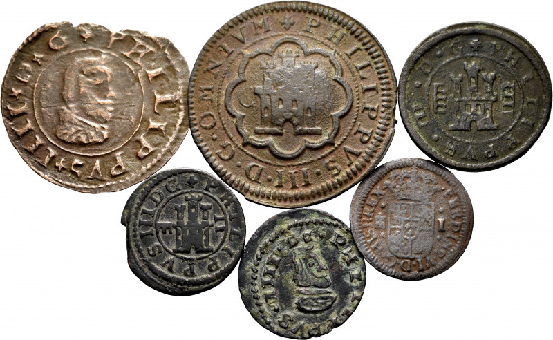 Lot of 6 Habsburgs coins. Different values, dates and mints: Coruña, Cuenca, Seg...