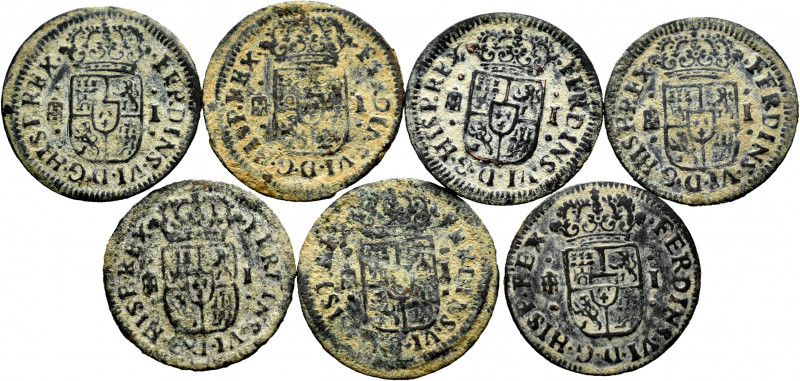 Lot of 7 pieces of 1 maravedi of Segovia Fernando VI. TO EXAMINE. Almost VF/Choi...