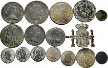 Lot of 15 Bourbon coins. Variety of years, values and mints. Ae. TO EXAMINE. Almost F/Almost VF. Est...30,00. 

Spanish Description: Lote de 15 mone...