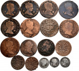 Lot of 34 pieces, 28 of different Bourbon coppers and 6 pieces of 1 real of Elizabeth II. TO EXAMINE. F/Almost VF. Est...100,00. 

Spanish Descripti...