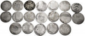 Lot of 38 different 2 reales silver coins of the Spanish Monarchy. TO EXAMINE. Almost F/F. Est...350,00. 

Spanish Description: Lote de 38 monedas d...
