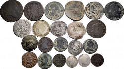 Lot of 22 Spanish coins of different values and dates, 7 silver and 15 copper. TO EXAMINE. Choice F/Almost VF. Est...90,00. 

Spanish Description: L...