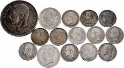 Lot of 15 pieces of the Centenary of the Peseta, 50 cents (12), 1 peseta 1905 (2) and 5 pesetas 1885 (1). TO EXAMINE. F/Choice F. Est...45,00. 

Spa...