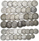 Lot of 47 coins of the Centenary of the Peseta. From Provisional Government to Alfonso XIII, most of 2 Pesetas, 1 Peseta and 50 Cts. Great variety of ...