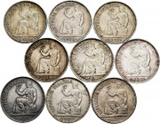 Lot of 9 coins of 1 peseta 1933 of the II Republic. TO EXAMINE. Choice VF/XF. Est...100,00. 

Spanish Description: Lote de 9 monedas de 1 peseta 193...