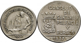Lot of 2 coins from the Civil War (Santander, Palencia and Burgos); 1 peseta and 2 pesetas. TO EXAMINE. Almost XF/XF. Est...25,00. 

Spanish Descrip...