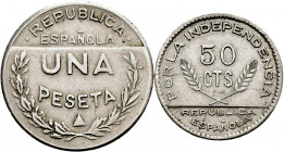 Lot of 2 coins of Santander, Palencia and Burgos, of 50 centimes and 1 peseta. TO EXAMINE. Choice VF. Est...25,00. 

Spanish Description: Lote de 2 ...
