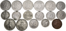 Lot of 17 coins from the Civil War and the II Republic, 50 cents (2), 1 peseta (8) and 2 pesetas (7). TO EXAMINE. Almost XF/AU. Est...200,00. 

Span...