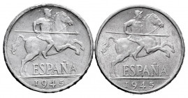 Lot of 2 coins of 10 cents from 1945. TO EXAMINE. AU. Est...25,00. 

Spanish Description: Lote de 2 piezas de 10 céntimos de 1945. A EXAMINAR. EBC+....