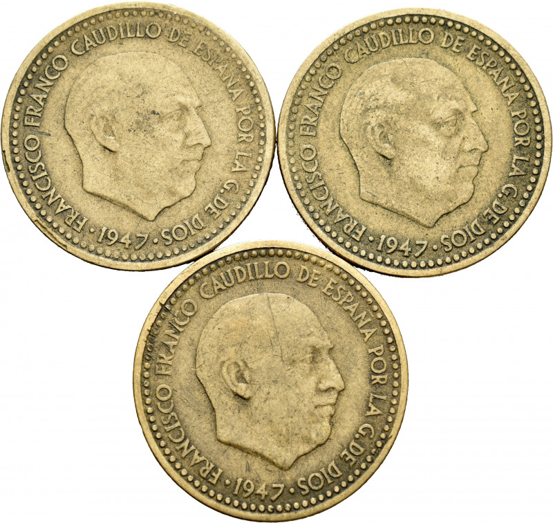 Lot of 3 coins of the Estado Español. 1 Peseta 1947*19-56. Scarces. TO EXAMINE. ...