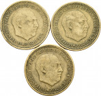 Lot of 3 coins of the Estado Español. 1 Peseta 1947*19-56. Scarces. TO EXAMINE. Choice F/Almost VF. Est...80,00. 

Spanish Description: Lote de 3 mo...