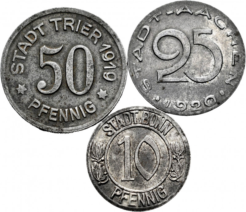 Lot of 3 coins from Germany, 10, 25, 50 pfennig. TO EXAMINE. VF/Choice VF. Est.....