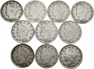 Lot of 10 United States 5 cents coins. TO EXAMINE. Almost F/Choice F. Est...30,00. 

Spanish Description: Lote de 10 piezas de Estados Unidos de 5 c...