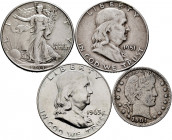 Lot of 4 coins from United States. Quarter Dollar 1901 and Half Dollar 1944, 1951, 1963. Ag. TO EXAMINE. Almost VF/Almost MS. Est...60,00. 

Spanish...
