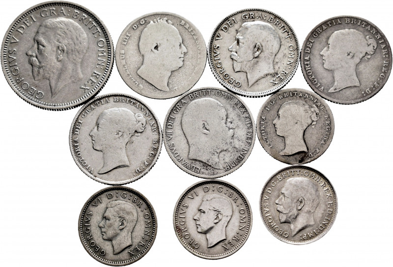Lot of 10 coins from Great Britain. Variety of values, dates and Kings. Ag. TO E...