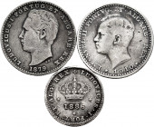 Lot of 3 Portuguese silver coins, 1 of 50 reis, 2 of 100 reis. TO BE EXAMINED. F/Choice F. Est...25,00. 

Spanish Description: Lote de 3 piezas de p...