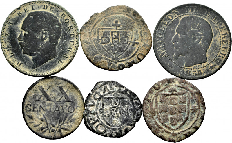 Lot of 6 coins from Portugal. From medieval times to the 20th century; including...