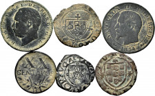 Lot of 6 coins from Portugal. From medieval times to the 20th century; including one from France. Ae. TO EXAMINE. Choice F/Almost VF. Est...45,00. 
...