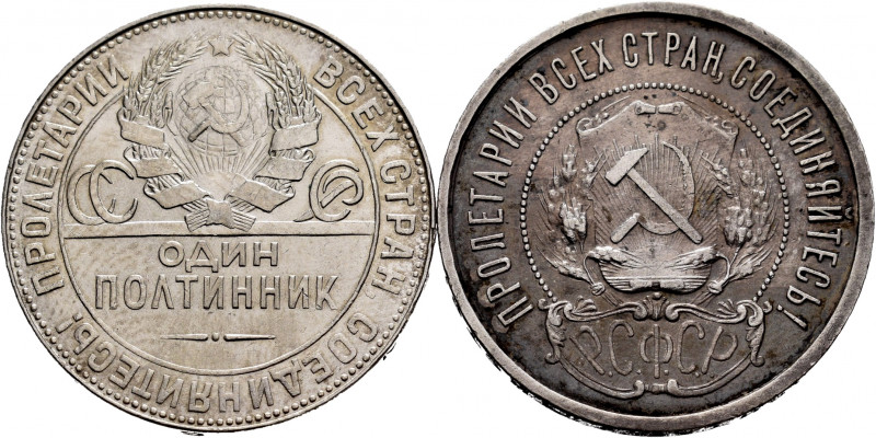 Lot of 2 coins from Russia. 50 Kopeks 1921 and 1924. Ag. TO EXAMINE. VF/Almost X...