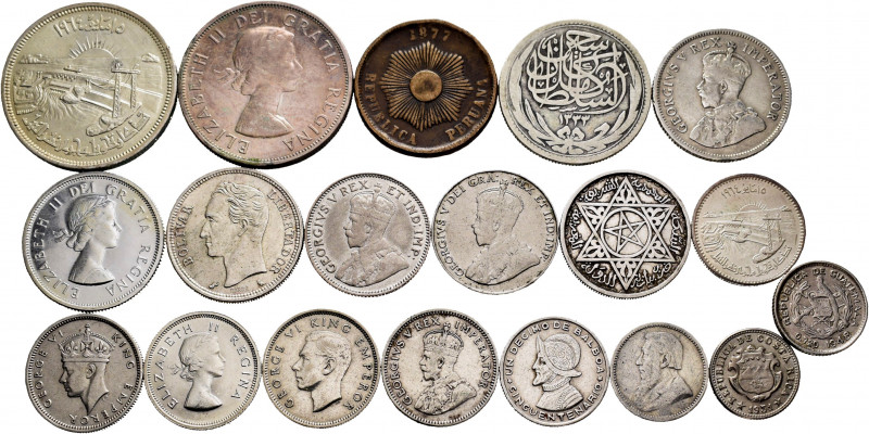 Lot of 17 coins from different countries. Variety of values and dates from South...