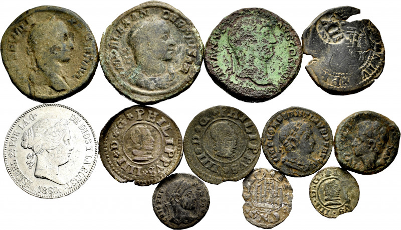 Heterogeneous lot of 12 coins. Covering from Roman Empire to Elizabeth II. Ae/Ag...