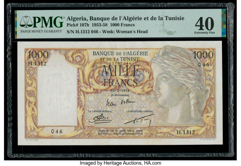 Algeria Banque de l'Algerie et de la Tunisie 1000 Francs 16.2.1954 Pick 107b PMG...