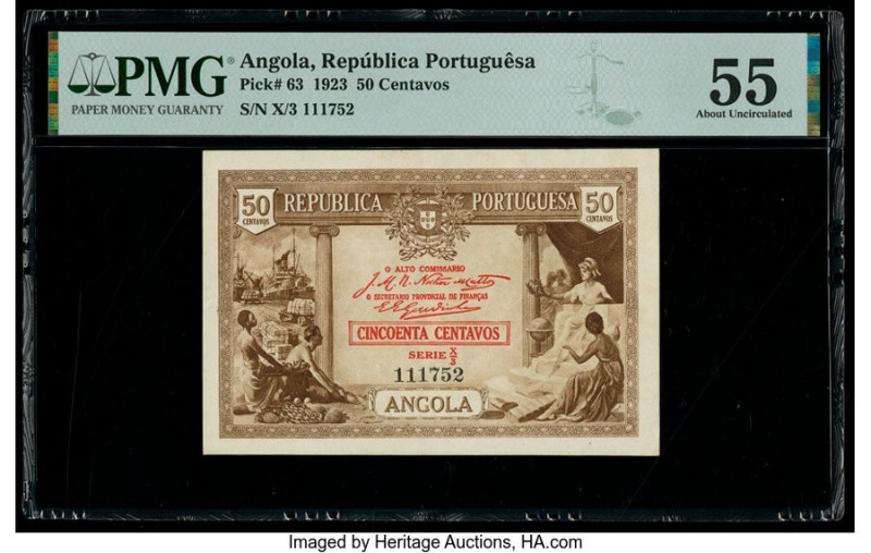 Angola Republica Portuguesa 50 Centavos 1923 Pick 63 PMG About Uncirculated 55. ...