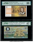 Australia Australia Reserve Bank 1; 10 Dollar ND (1983); ND (1988) Pick 42d; 49b Two Examples Commemorative/Issued PMG Superb Gem Unc 68 EPQ; Superb G...