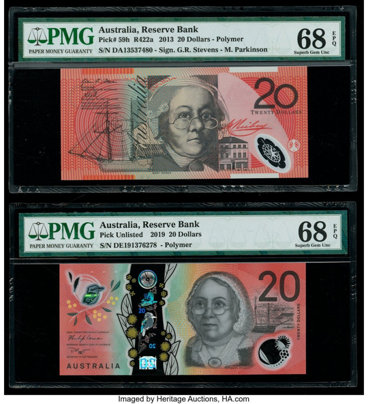 Australia Australia Reserve Bank 20 Dollars 2013; 2019 Pick 59h; UNL Two Example...