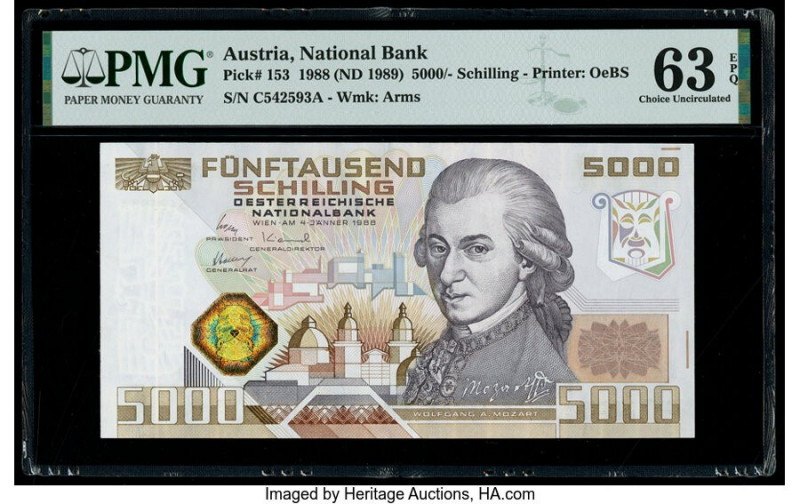 Austria Austrian National Bank 5000 Schilling 4.1.1988 (ND 1989) Pick 153 PMG Ch...