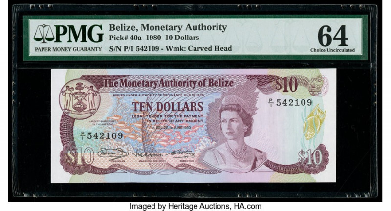 Belize Monetary Authority 10 Dollars 1.6.1980 Pick 40a PMG Choice Uncirculated 6...
