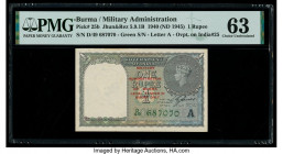 Burma Military Administration 1 Rupee 1940 (ND 1945) Pick 25b Jhun5.9.1B PMG Choice Uncirculated 63. Minor stains are noted on this example.

HID09801...