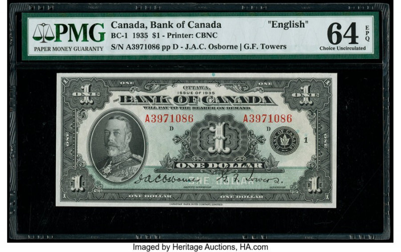 Canada Bank of Canada $1 1935 Pick 38 BC-1 PMG Choice Uncirculated 64 EPQ. 

HID...