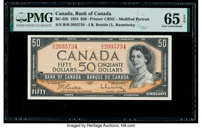 Canada Bank of Canada $50 1954 Pick 81b BC-42b PMG Gem Uncirculated 65 EPQ. 

HI...