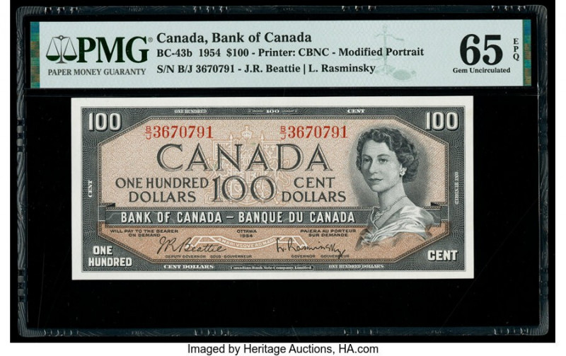 Canada Bank of Canada $100 1954 Pick 82b BC-43b PMG Gem Uncirculated 65 EPQ. 

H...