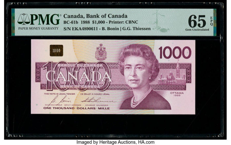 Canada Bank of Canada $1000 1988 Pick 100b BC-61b PMG Gem Uncirculated 65 EPQ. 
...