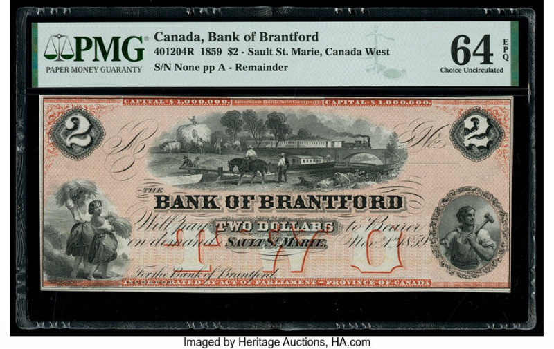 Canada Sault St. Marie, CW- Bank of Brantford $2 1.11.1859 Ch.# 40-12-04R Remain...