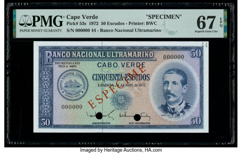 Cape Verde Banco Nacional Ultramarino 50 Escudos 4.4.1972 Pick 53s Specimen PMG ...