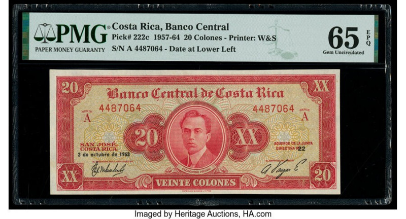 Costa Rica Banco Central de Costa Rica 20 Colones 3.10.1963 Pick 222c PMG Gem Un...