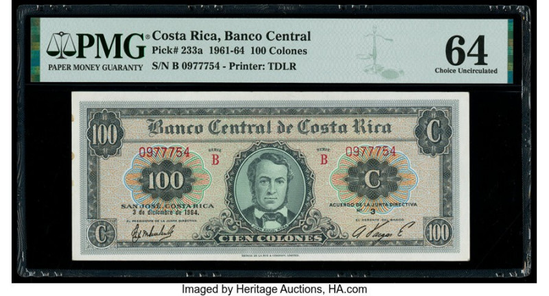 Costa Rica Banco Central de Costa Rica 100 Colones 3.12.1964 Pick 233a PMG Choic...