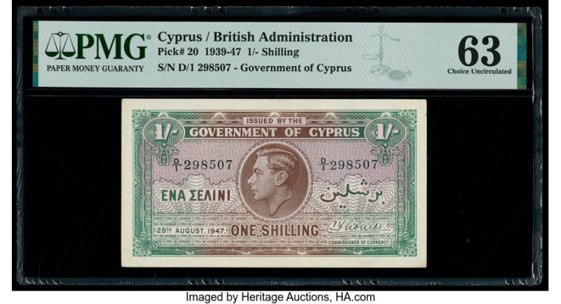 Cyprus Central Bank of Cyprus 1 Shilling 25.8.1947 Pick 20 PMG Choice Uncirculat...