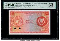 Cyprus Central Bank of Cyprus 1 Pound ND (1966-78) Pick 43cts Color Trial Specimen PMG Choice Uncirculated 63. Previous mounting, two POCs and Specime...