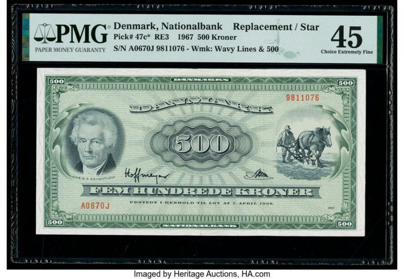 Denmark National Bank 500 Kroner 1967 Pick 47c* Replacement PMG Choice Extremely...