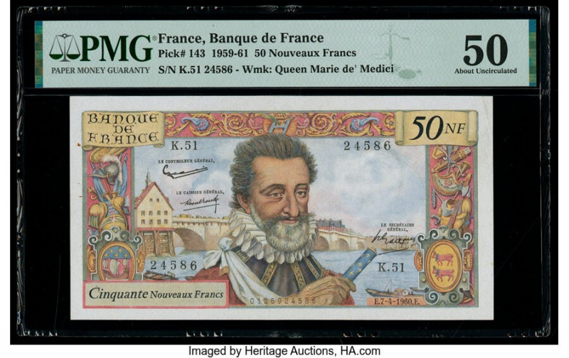 France Banque de France 50 Nouveaux Francs 7.4.1960 Pick 143 PMG About Uncircula...